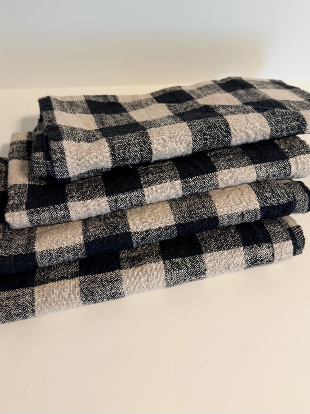 Set of 4 Pottery Barn Black & Tan Buffalo Dalton Check Cotton Linen 18.5” Square